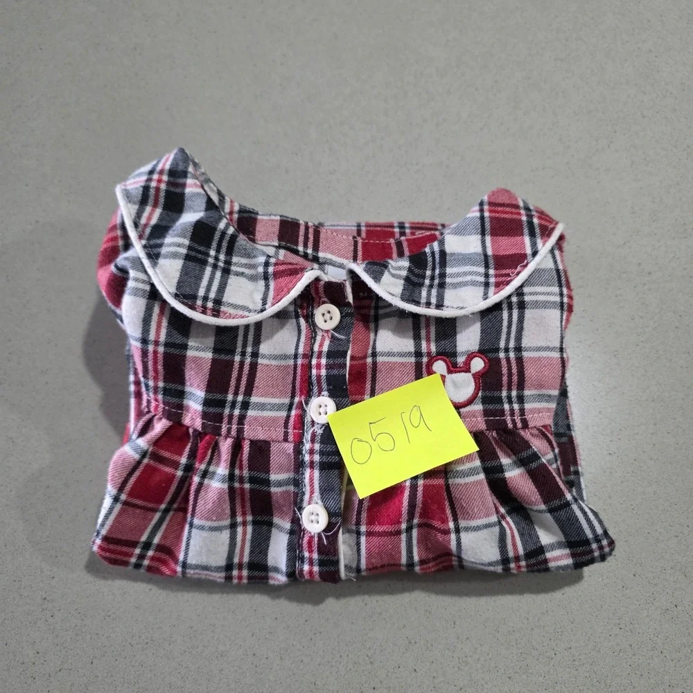 Disney‎ Kids Red Plaid Mickey Mouse Nightgown Collar Ruffle Hem Size 5/6 - Picture 9 of 9